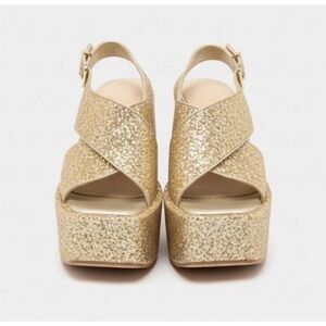 GB Girls Shimmering Gold Platform Heels Sandal Shoes Size 7 NEW No Box